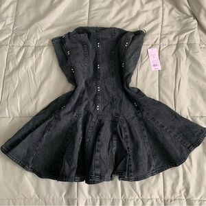 NEW Wild Fable Women's Denim Pleated A-Line Dress Black Size Medium